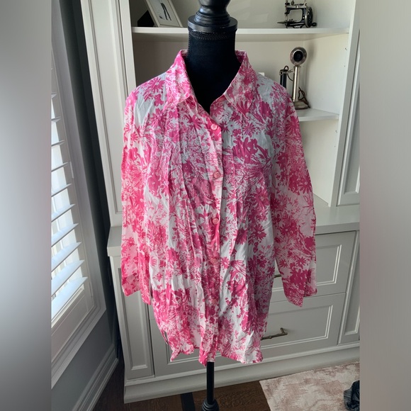 Vintage LIZ CLAIBORNE FIRST ISSUE Pink & White Button Up Cotton Blouse SZ Large - Picture 6 of 14